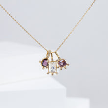 Load image into Gallery viewer, Tiny rectangular rainbow moonstone and diamond necklace