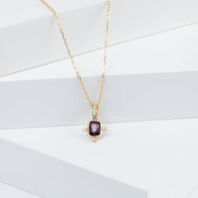 Load image into Gallery viewer, Tiny burgundy rectangular spinel and diamond necklace (with diamond bail)