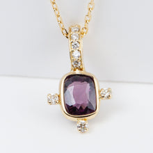 Load image into Gallery viewer, Tiny burgundy rectangular spinel and diamond necklace (with diamond bail)