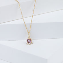 Load image into Gallery viewer, Tiny purple square spinel and diamond necklace