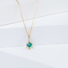 Load image into Gallery viewer, Tiny square emerald and diamond necklace