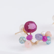 Load image into Gallery viewer, Fairy ruby and mixed pastel stones earrings (facet-ruby)