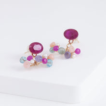 Load image into Gallery viewer, Fairy ruby and mixed pastel stones earrings (facet-ruby)