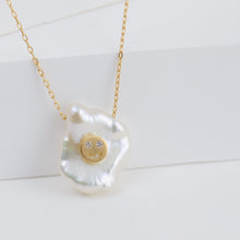 Load image into Gallery viewer, Smiley on pearl with diamonds necklace