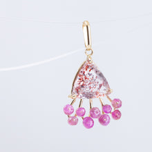 Load image into Gallery viewer, Fairy lepidocrocite in quartz and pink sapphire pendant