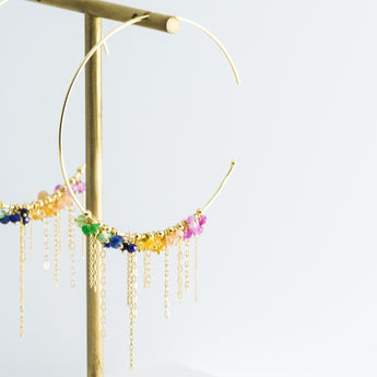Rainbow mixed beaded large hoop earrings - Kolekto