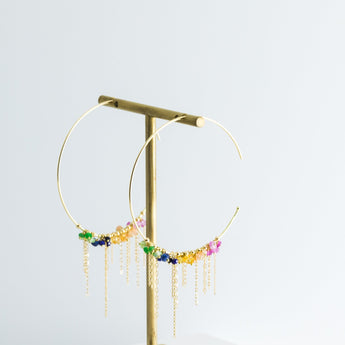 Rainbow mixed beaded large hoop earrings - Kolekto