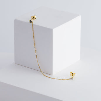 Double stud earring with black and white diamond - Kolekto