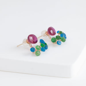 Fairy ruby and mixed stones earrings (facet-ruby)