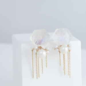 Fairy moonstone and pearl earrings with chains