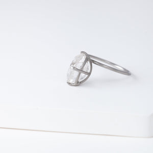 Fall in drop rutilated quartz ring - Platinum