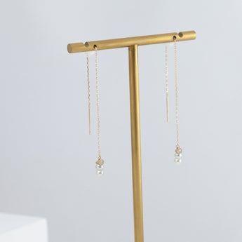 Baby Akoya pearl twin pearl diamond drop earrings