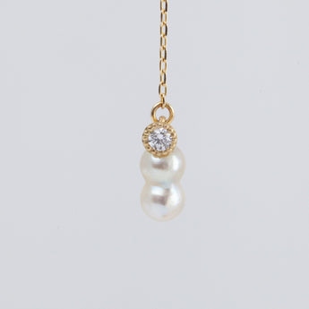 Baby Akoya pearl twin pearl diamond drop earrings