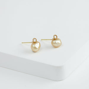 Baby gold pearl single pearl diamond studs