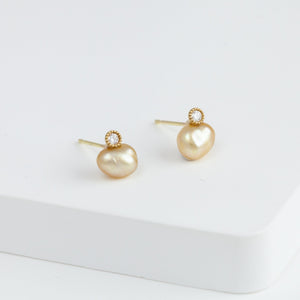 Baby gold pearl single pearl diamond studs