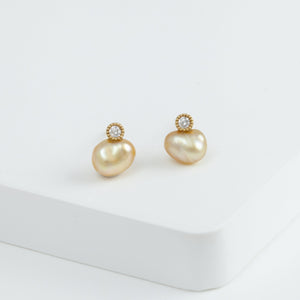 Baby gold pearl single pearl diamond studs