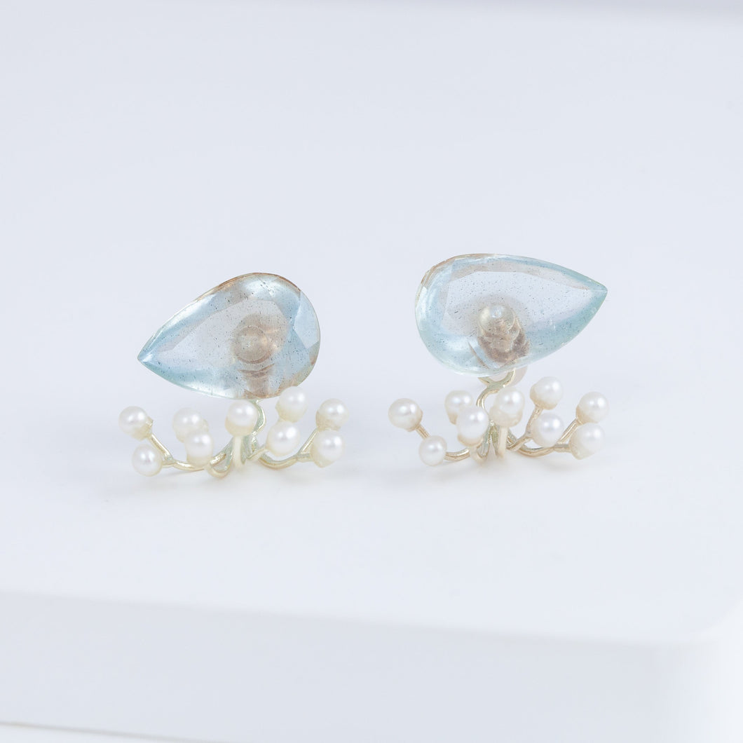 Fairy pear aquamarine and pearl earrings
