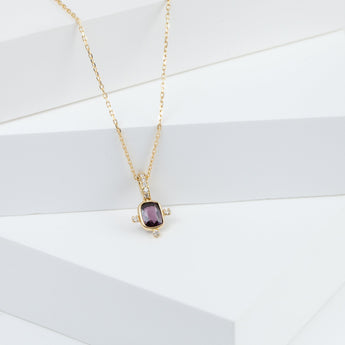 Tiny burgundy rectangular spinel and diamond necklace (with diamond bail)