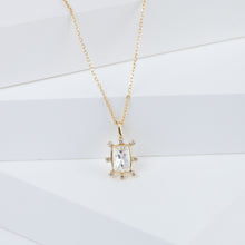 Load image into Gallery viewer, Tiny rectangular rainbow moonstone and diamond necklace
