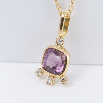 Tiny purple square spinel and diamond necklace