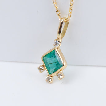 Tiny square emerald and diamond necklace
