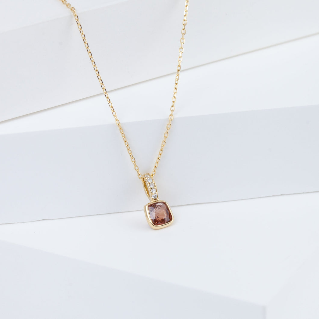 Tiny red square spinel necklace (with diamond bail)
