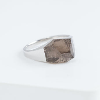 Mini rock crystal smoky quartz ring - silver