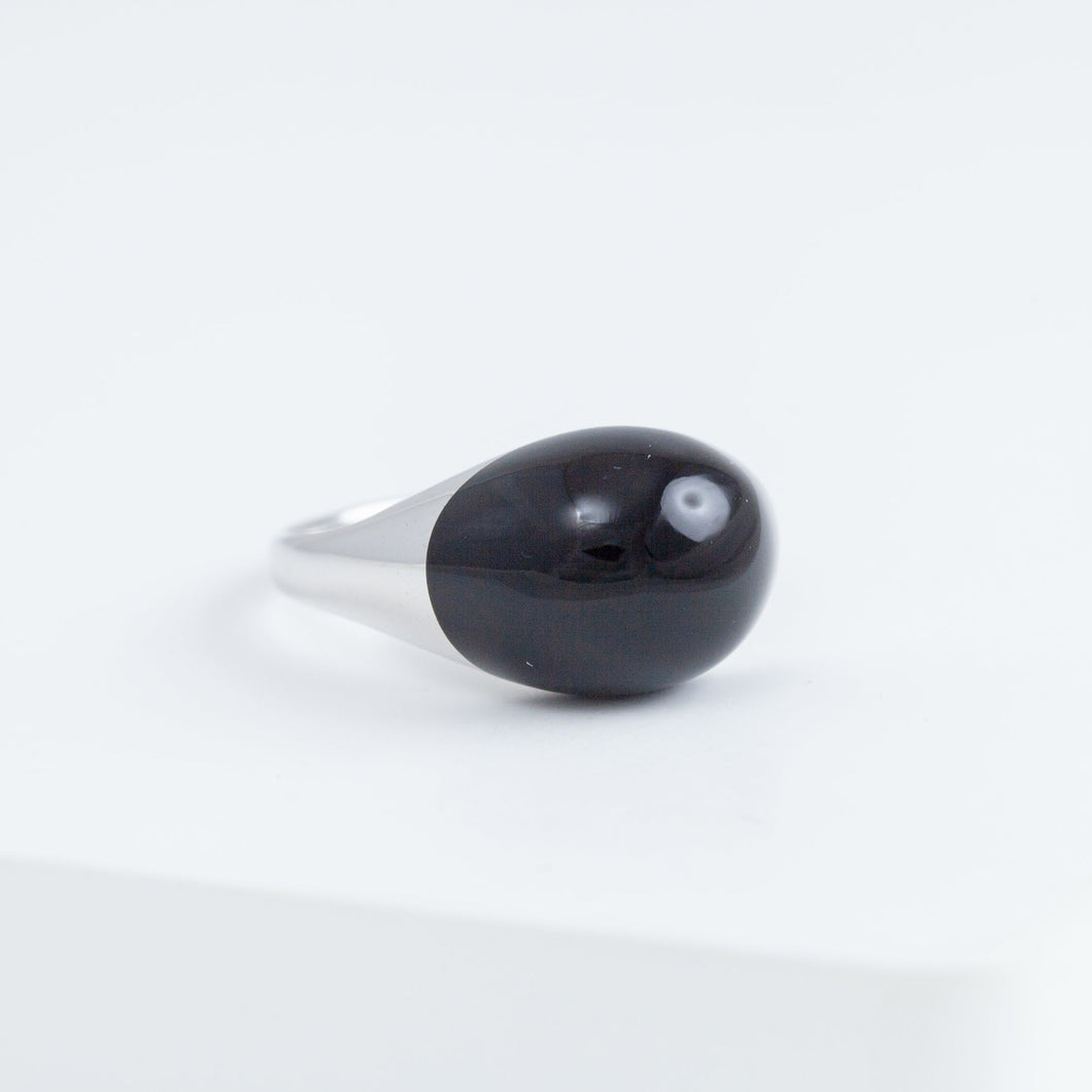 Mini rock round onyx ring - silver