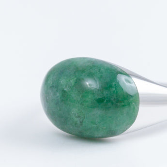 Mini rock round jade ring - silver