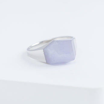 Mini rock crystal purple jade ring - silver