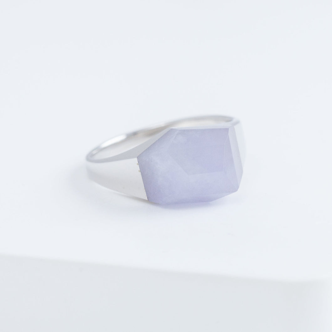 Mini rock crystal purple jade ring - silver