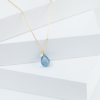 Blue topaz briolette smiley necklace