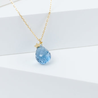 Blue topaz briolette smiley necklace