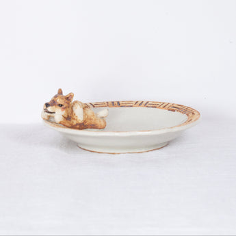 Yukurite - Ceramic small plate with chilling Shiba