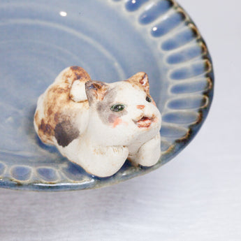 Yukurite - Ceramic small plate with calico cat