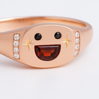[SO for DL] Small happy face signet ring with sparkly cheeks