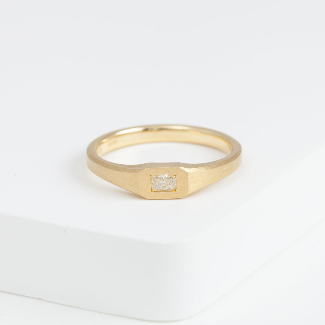Radiant antique diamond signet ring