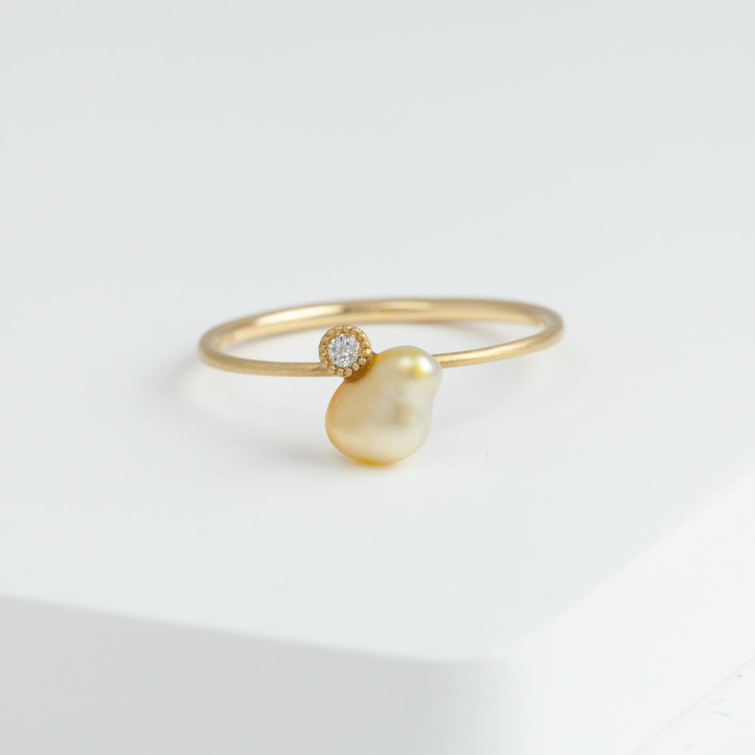 Baby gold pearl single pearl diamond ring