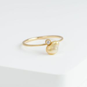 Baby gold pearl single pearl diamond ring