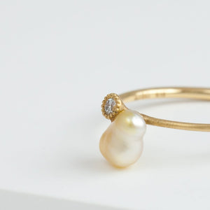 Baby gold pearl single pearl diamond ring