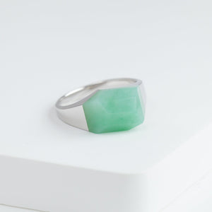 Mini rock crystal jade ring - silver
