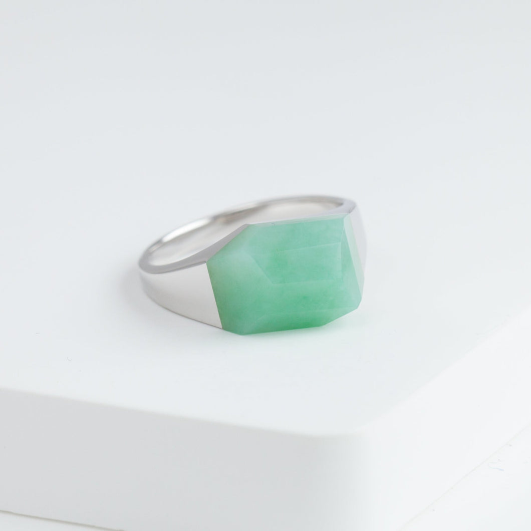 Mini rock crystal jade ring - silver