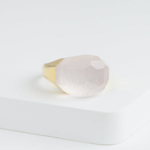 Mini rock faceted round rose quartz ring