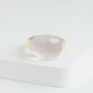 Mini rock faceted round rose quartz ring