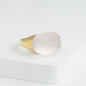 Mini rock faceted round rose quartz ring