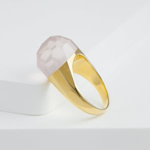 Mini rock faceted round rose quartz ring