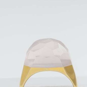 Mini rock faceted round rose quartz ring
