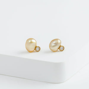 Baby gold pearl single pearl diamond studs