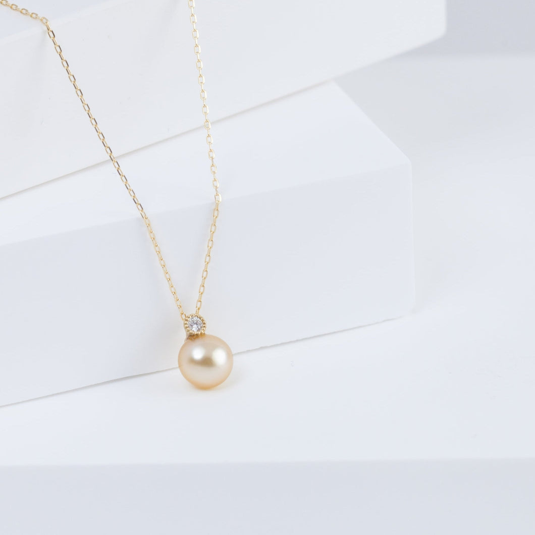 Baby gold pearl single pearl diamond necklace