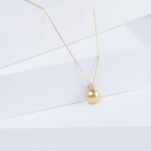 Baby gold pearl single pearl diamond necklace